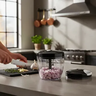 Processador Triturador Manual Inox 5 Lâminas 900ml Cebola Alho - AAS