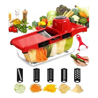 Fatiador Cortador De Legumes 6 Em 1 Mandoline Slicer Nicer Vermelho