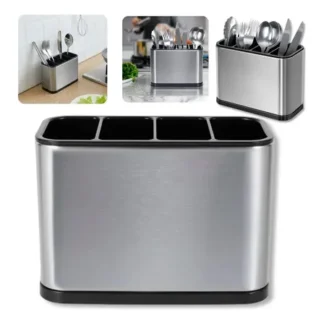 Escorredor Porta Talheres 4 Divisões Pia Silver Inox Ke Home 18x13cm Cor Aço Inox Brilhante